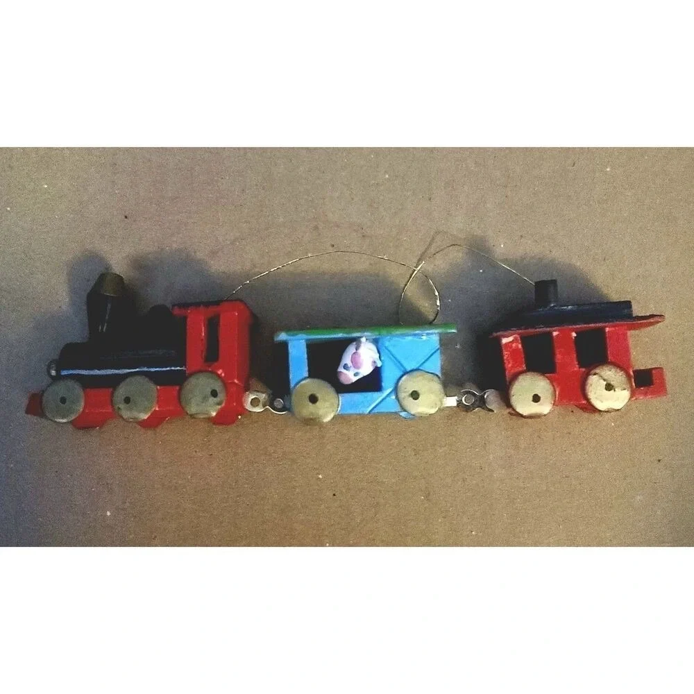 Vintage‎ Hand Painted Wood Choo Choo Train Ornament
